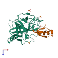 PDB entry 2f3c coloured by chain, top view.