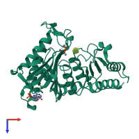 PDB entry 2f3d coloured by chain, top view.