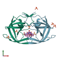 PDB entry 2f3k coloured by chain, front view.