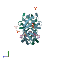 PDB entry 2f3k coloured by chain, side view.