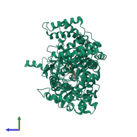 PDB entry 2f3p coloured by chain, side view.