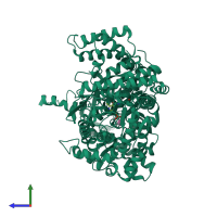 PDB entry 2f3q coloured by chain, side view.