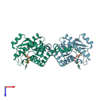 PDB entry 2f3r coloured by chain, top view.