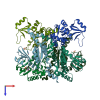 PDB entry 2f3t coloured by chain, top view.