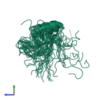 PDB entry 2f3v coloured by chain, ensemble of 12 models, side view.