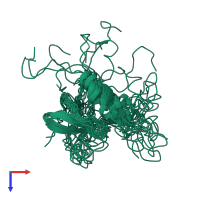 PDB entry 2f3v coloured by chain, ensemble of 12 models, top view.