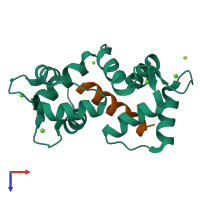 PDB entry 2f3y coloured by chain, top view.