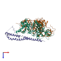PDB entry 2f43 coloured by chain, top view.