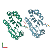 PDB entry 2f46 coloured by chain, front view.