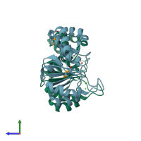 PDB entry 2f46 coloured by chain, side view.