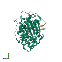 Hetero dimeric assembly 1 of PDB entry 2f49 coloured by chemically distinct molecules, side view.