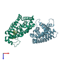 PDB entry 2f4b coloured by chain, top view.