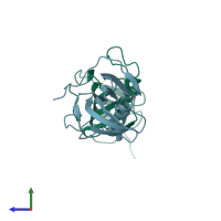 PDB entry 2f4e coloured by chain, side view.