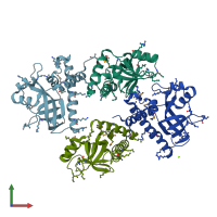 PDB entry 2f4i coloured by chain, front view.