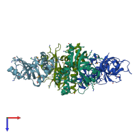PDB entry 2f4i coloured by chain, top view.