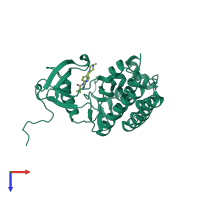 Monomeric assembly 1 of PDB entry 2f4j coloured by chemically distinct molecules, top view.