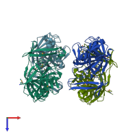 PDB entry 2f4l coloured by chain, top view.