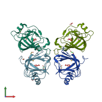PDB entry 2f4p coloured by chain, front view.