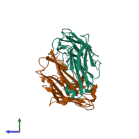 PDB entry 2f58 coloured by chain, side view.