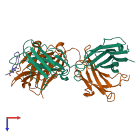 PDB entry 2f58 coloured by chain, top view.