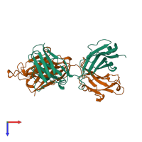 PDB entry 2f5a coloured by chain, top view.