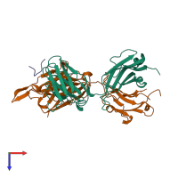 PDB entry 2f5b coloured by chain, top view.