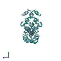 PDB entry 2f5f coloured by chain, side view.
