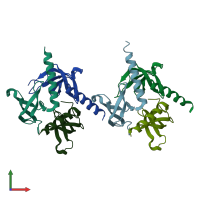 PDB entry 2f5k coloured by chain, front view.