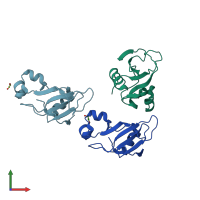 PDB entry 2f5m coloured by chain, front view.