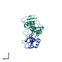 PDB entry 2f5m coloured by chain, side view.