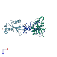 PDB entry 2f5m coloured by chain, top view.