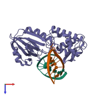 PDB entry 2f5q coloured by chain, top view.