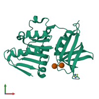 PDB entry 2f5t coloured by chain, front view.