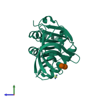 PDB entry 2f5t coloured by chain, side view.