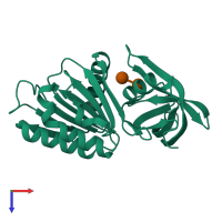 PDB entry 2f5t coloured by chain, top view.