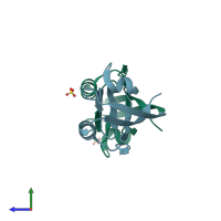 PDB entry 2f5y coloured by chain, side view.