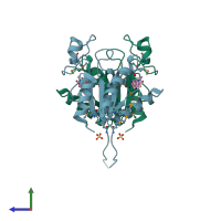 PDB entry 2f64 coloured by chain, side view.