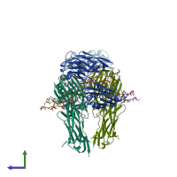 PDB entry 2f6a coloured by chain, side view.