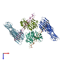 PDB entry 2f6a coloured by chain, top view.