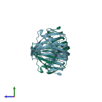PDB entry 2f6b coloured by chain, side view.