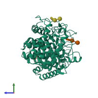PDB entry 2f6d coloured by chain, side view.