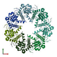 PDB entry 2f6i coloured by chain, front view.