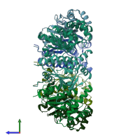 PDB entry 2f6i coloured by chain, side view.