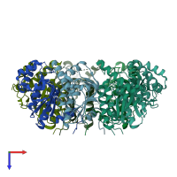 PDB entry 2f6i coloured by chain, top view.