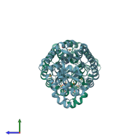 PDB entry 2f6k coloured by chain, side view.