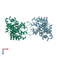 PDB entry 2f6k coloured by chain, top view.