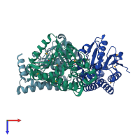 PDB entry 2f6q coloured by chain, top view.