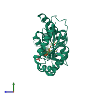 PDB entry 2f6r coloured by chain, side view.