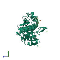 PDB entry 2f6t coloured by chain, side view.