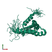 PDB entry 2f76 coloured by chain, ensemble of 20 models, front view.